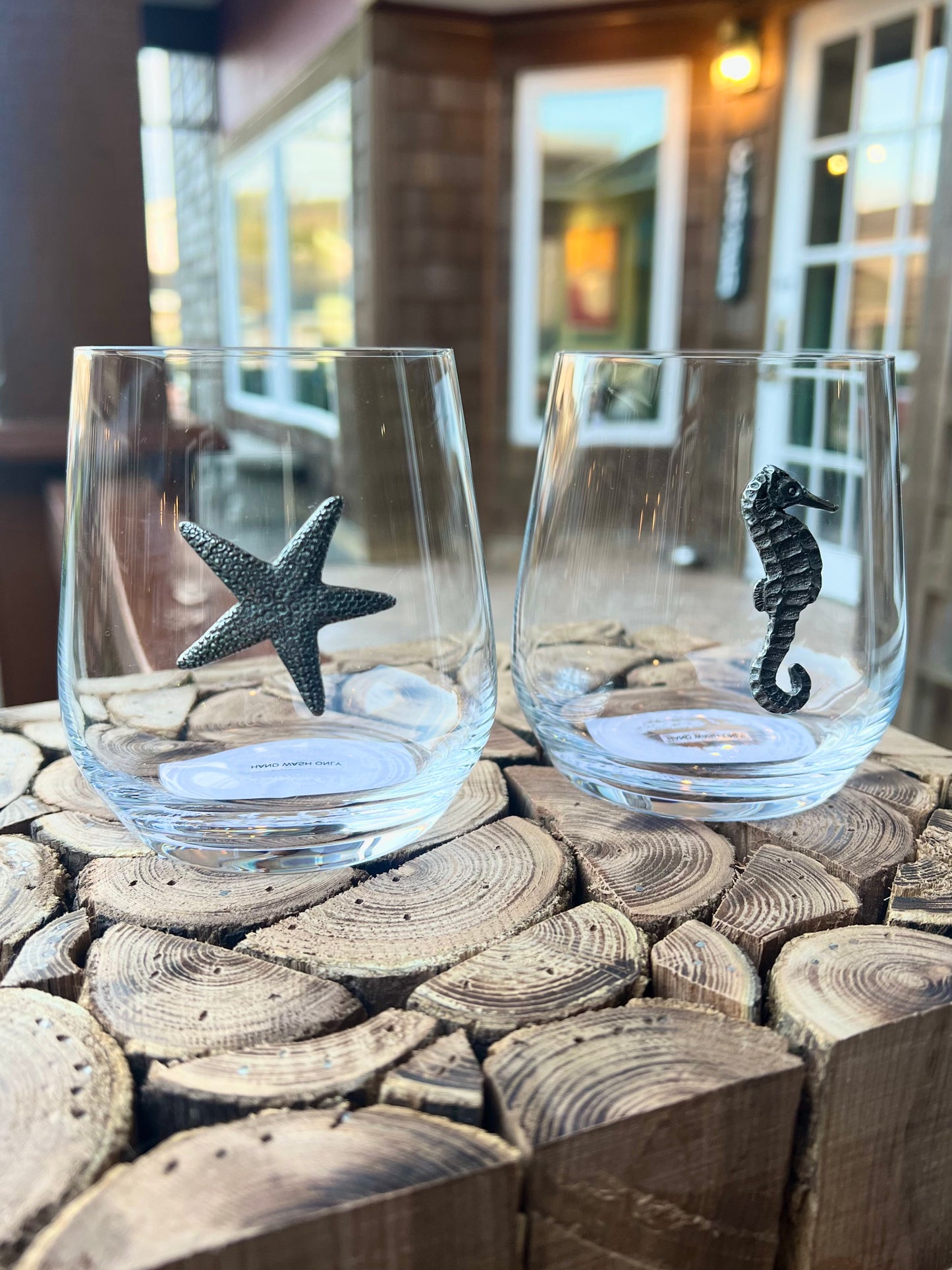Menagerie Stemless Wine Glass  | SeaHorse outside