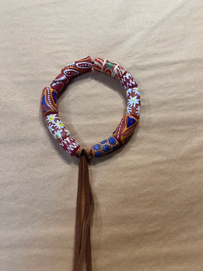 Leather Bracelet With Hand Painted Glass Beads 2