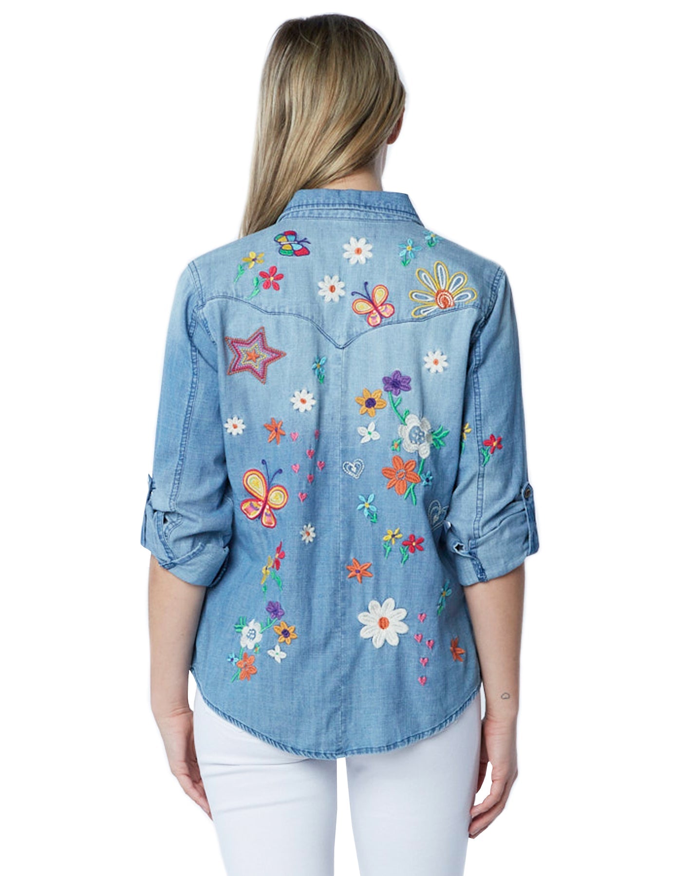 Kelly Sketchbook Star Butterfly & Floral Embroidery - Denim back
