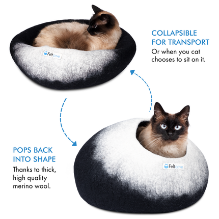 Feltcave Medium Cat Bed Cave - Black & White fold