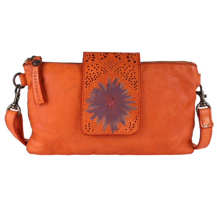 Genuine Leather Daisy Fold Secure Handbag w/ Sling - Marion - Orange Front