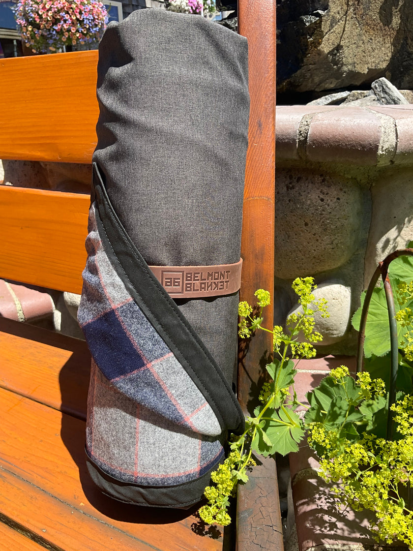 The Legacy Blanket with Pendleton Tartan | Grey, Blue and Red Rolled Up