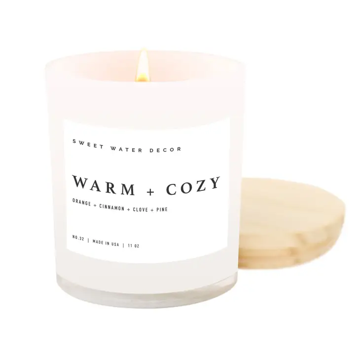 Sweet Water Decor Wooden Lid Soy Candle - Warm & Cozy stock