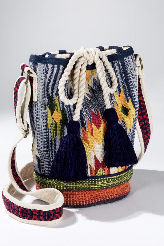 Handmade Boho Chic Bucket Bag - Denim upclose