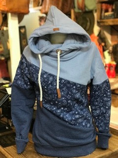 wanakome slene hoodie - chambray mix - indigo - front