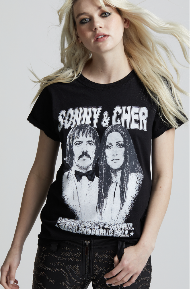 Recycled Karma Sonny & Cher Burnout Tee - Black front