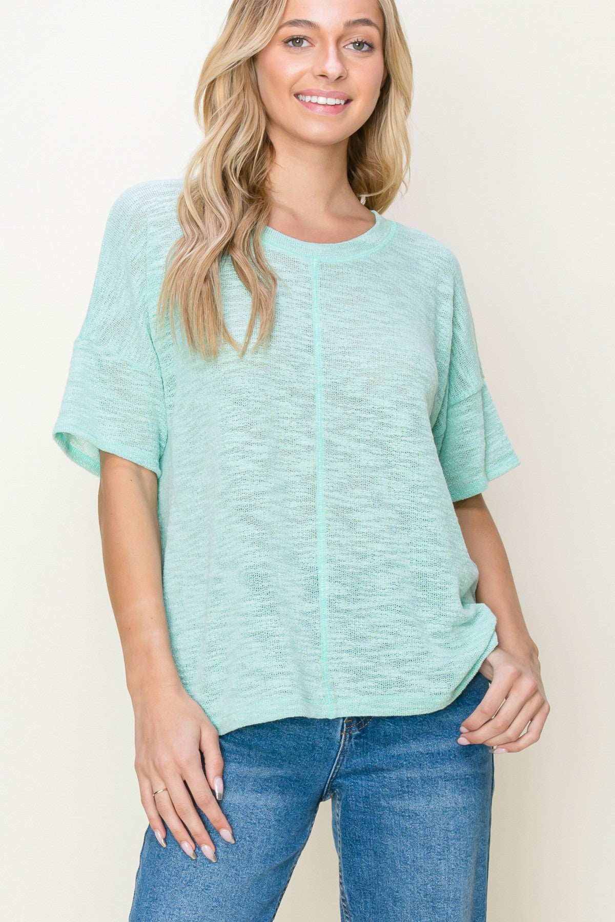 Olivia Half Sleeve Solid Top | Mint