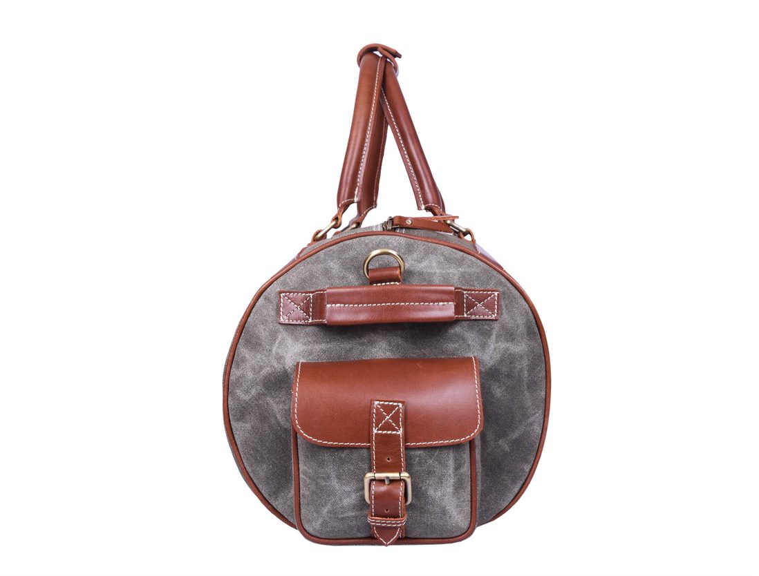 Canvas Weekender Bag over Night Travel - Plaid Mix Side