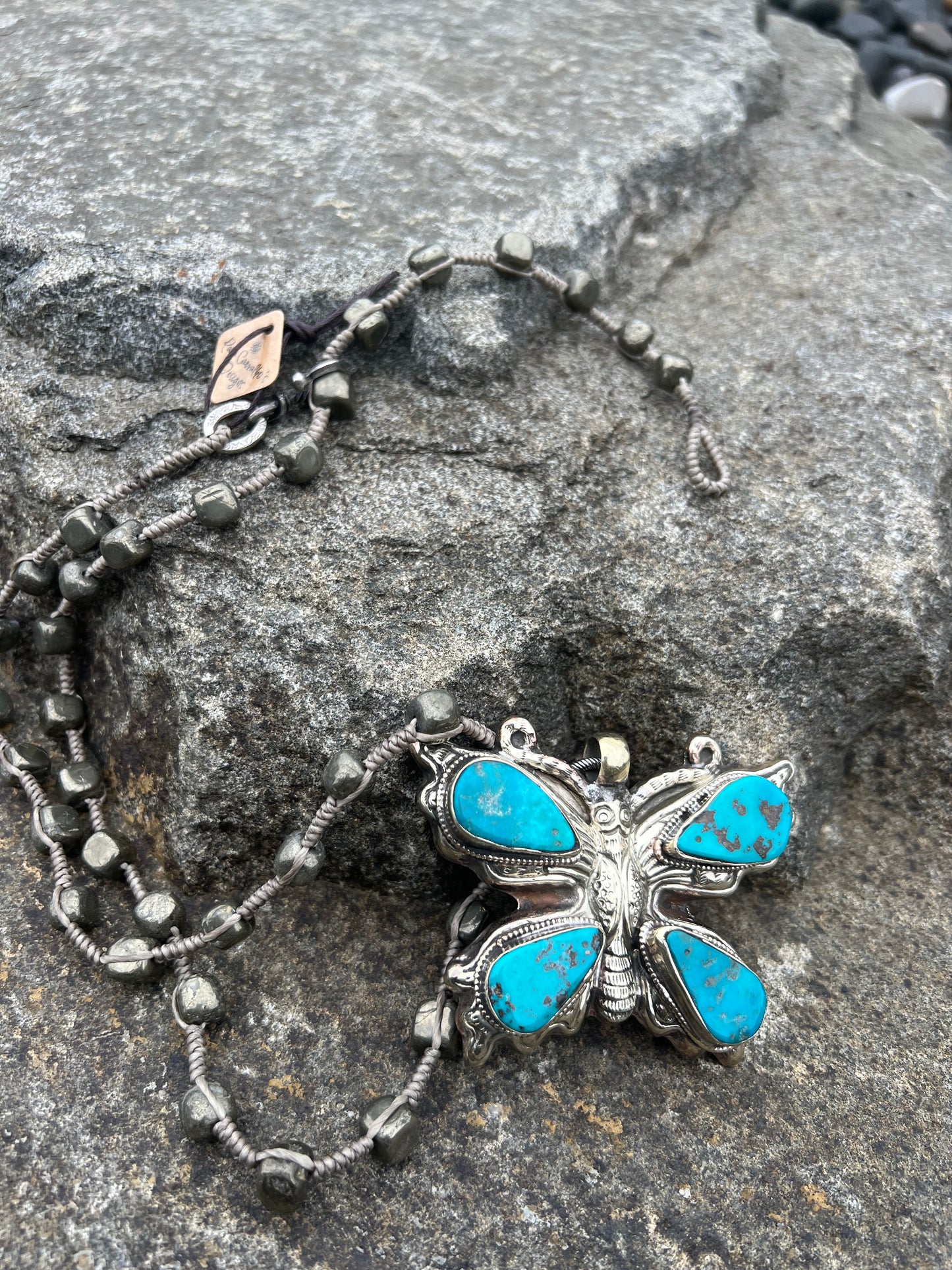 Paula Carvalho Butterfly On Vintage Chain Necklace close up