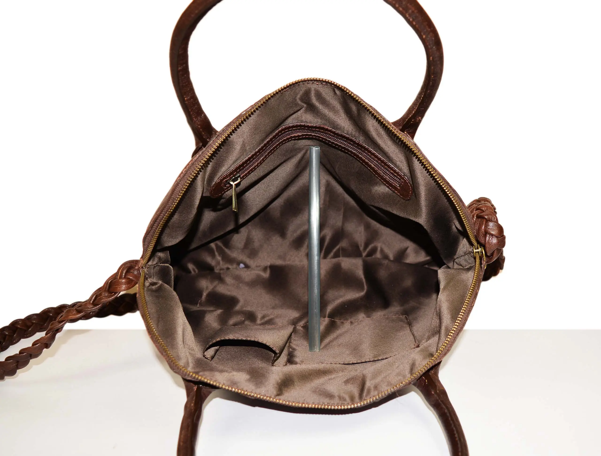 Leather Handbag - Top Handle Shoulder Bag Walnut Brown open