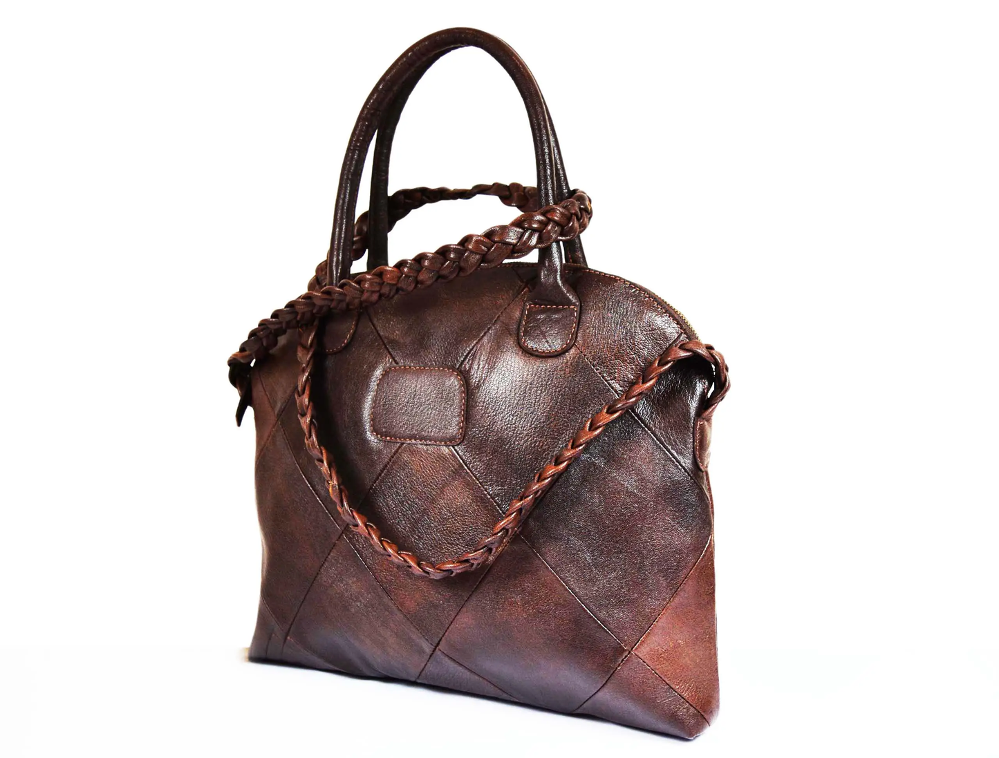 Leather Handbag - Top Handle Shoulder Bag Walnut Brown side