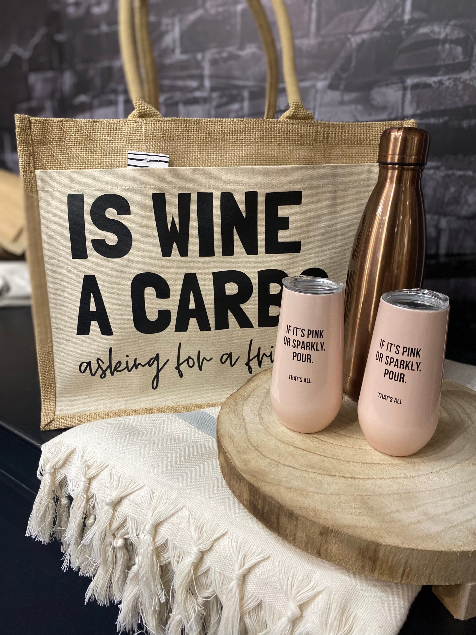 Is Wine A Carb? Jute Tote Bag - Large