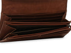 Genuine Soft Leather Fold Over Woven Wallet - Elprine - Cognac open