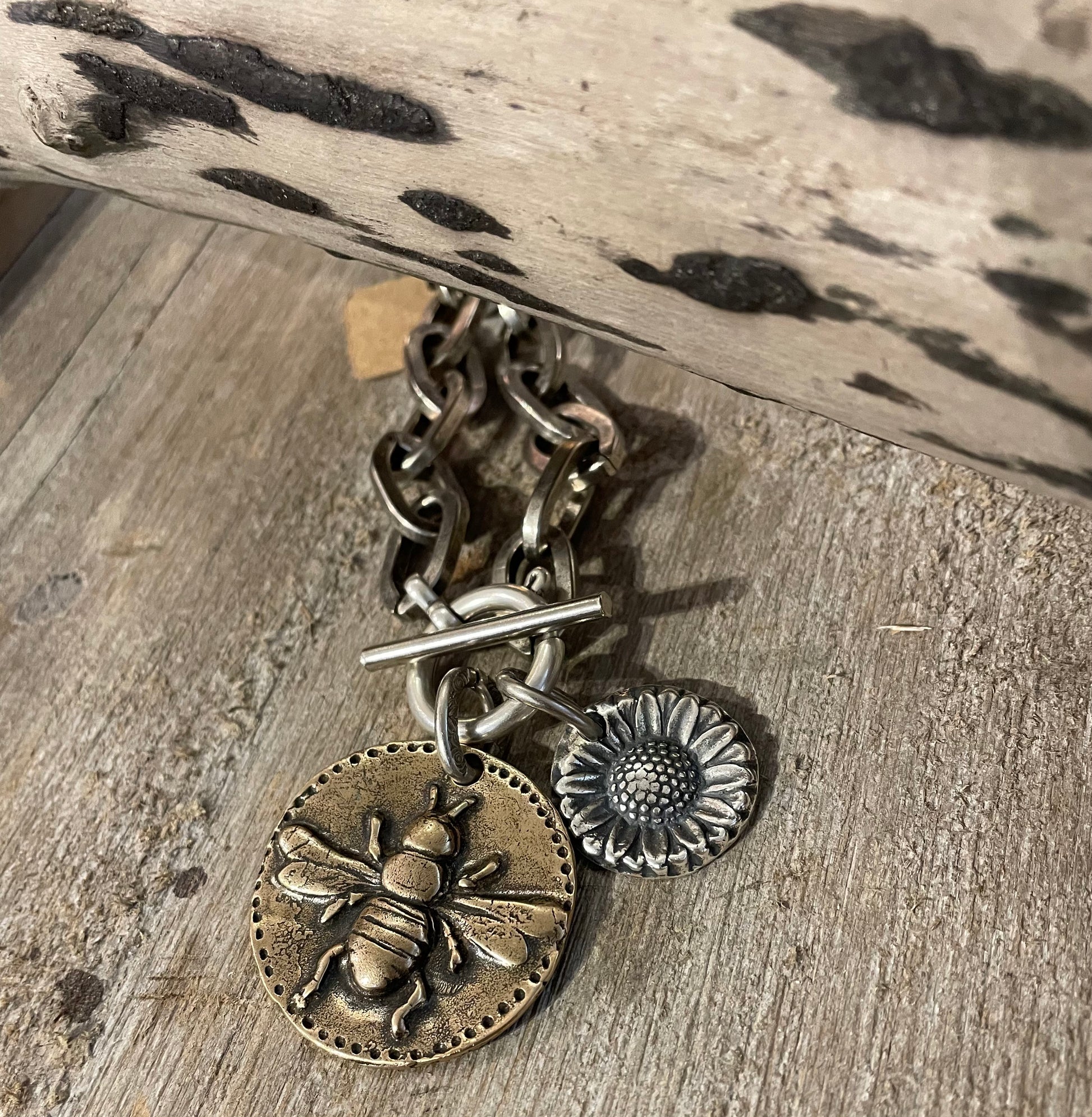 Paula Carvalho's Bee Bracelet Silver Chain With Gold Bee & Silver Sunflower