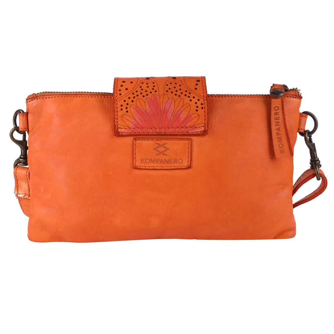 Genuine Leather Daisy Fold Secure Handbag w/ Sling - Marion - Orange Back