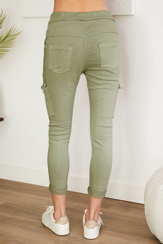 Darcy Solid Cargo Crinkle Jogger Pant | Army Green back